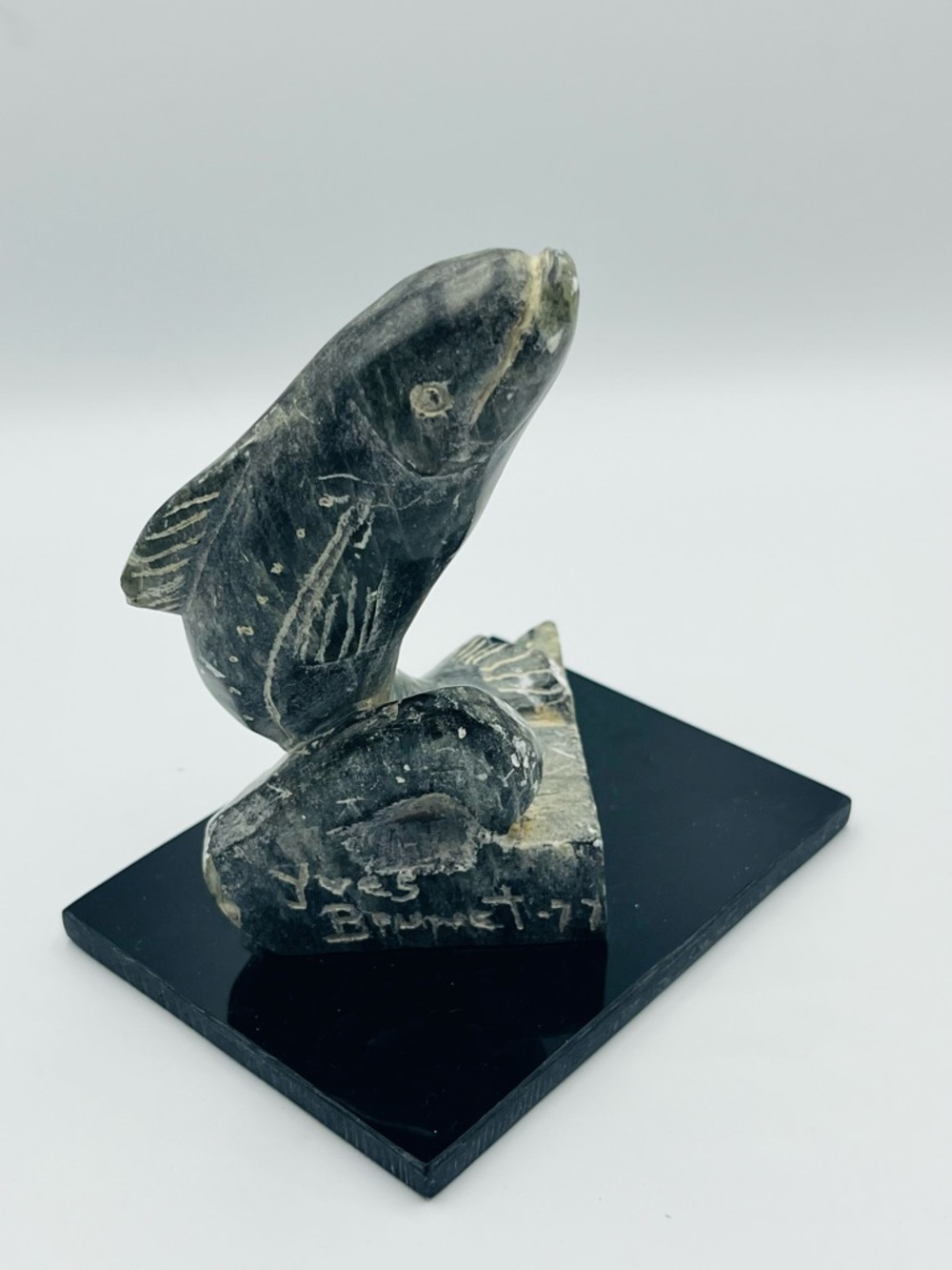Vintage 1977 Hand Carved Stone Sculpture Seal / Whale – Signed – Inuit Style Art